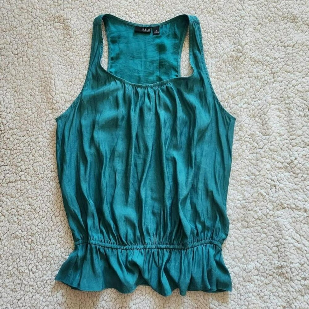 a.n.a Vintage Emerald Green Sleeveless Blouse Sz M work to cocktails date night